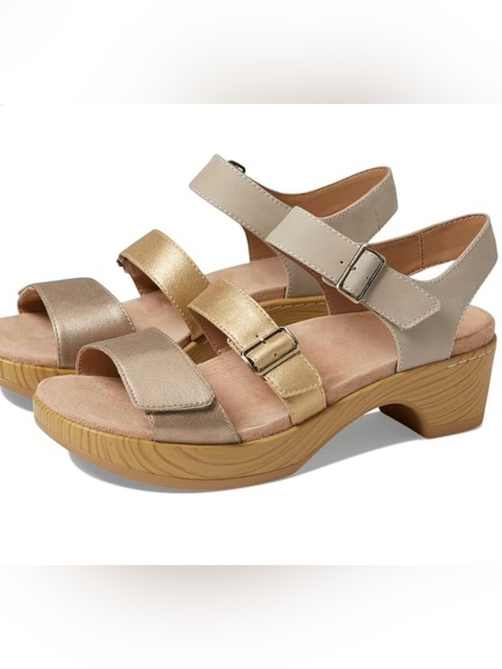 Dansko Melana Beige and Gold Strappy Comfort Sandals